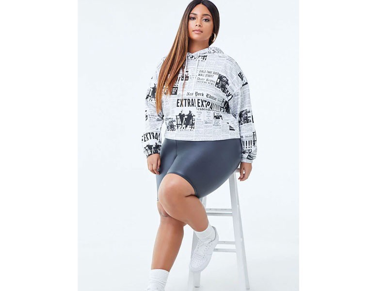 Plus Size Newspaper Print Hoodie For Women