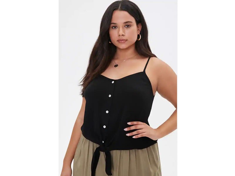 Plus Size Gauze Tie-Hem Cami Top For Women