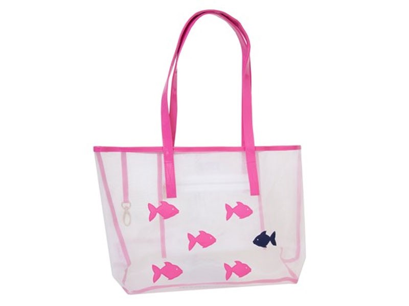 Women's White Mesh Amy Tote with Pink School of Fish