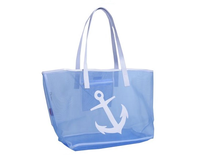 Blue Mesh Madison Tote For Women with White Anchor