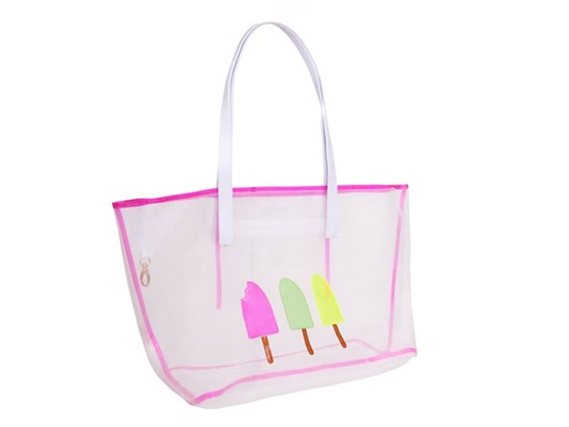 White Mesh Madison Women's Tote with Pink Clear Popsicles