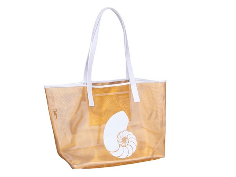 Gold Mesh Madison Tote with White Nautilus Shell For Women