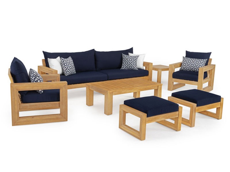 Benson 8 Piece Sofa & Club Chair Set Navy Blue