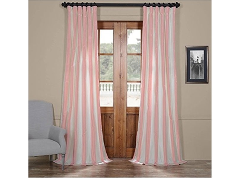 Annabelle Pink & Off White Designer Striped Faux Silk Curtain