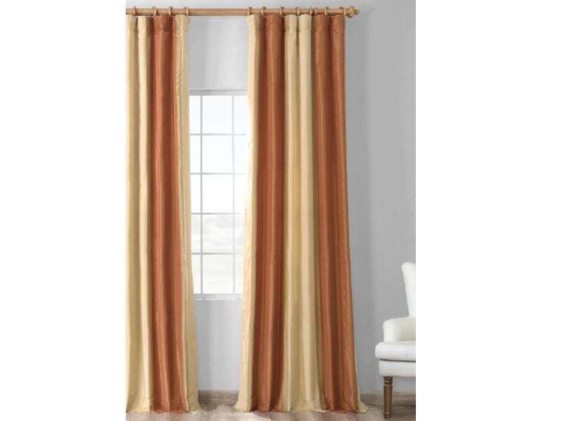 Dorset Gold & Orange Designer Striped Faux Silk Curtain