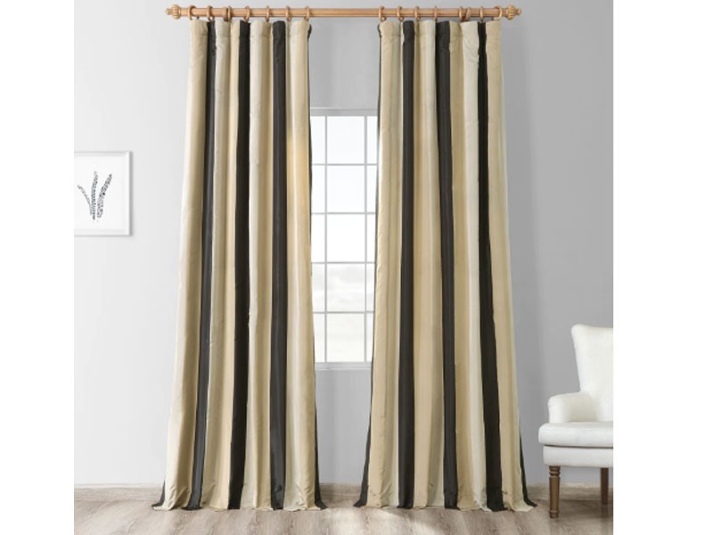 Sake Black & Gold Designer Striped Faux Silk Curtain