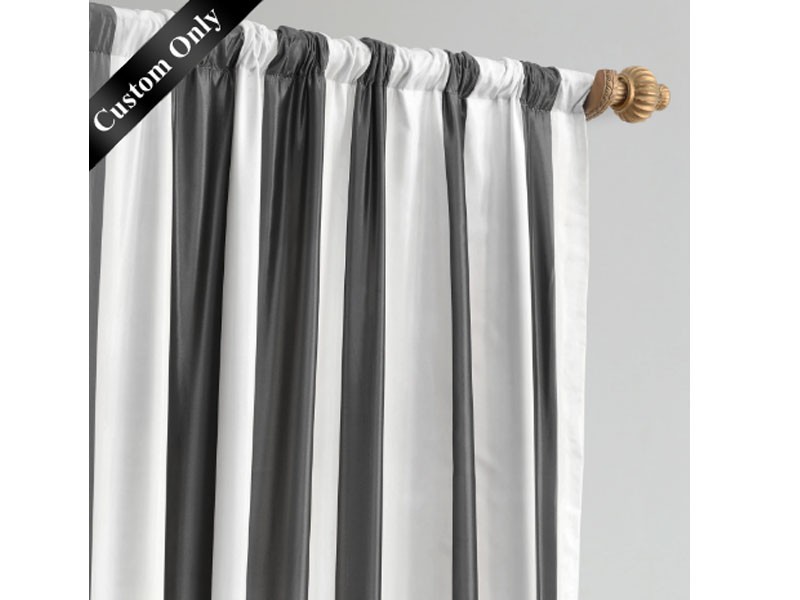 Presidio White & Charcoal Designer Striped Faux Silk Curtain