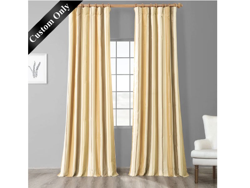 Norfolk Taupe & Gold Designer Striped Faux Silk Curtain
