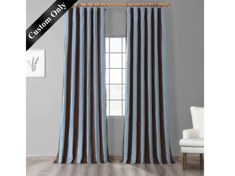Crockett Blue & Brown Designer Striped Faux Silk Curtain