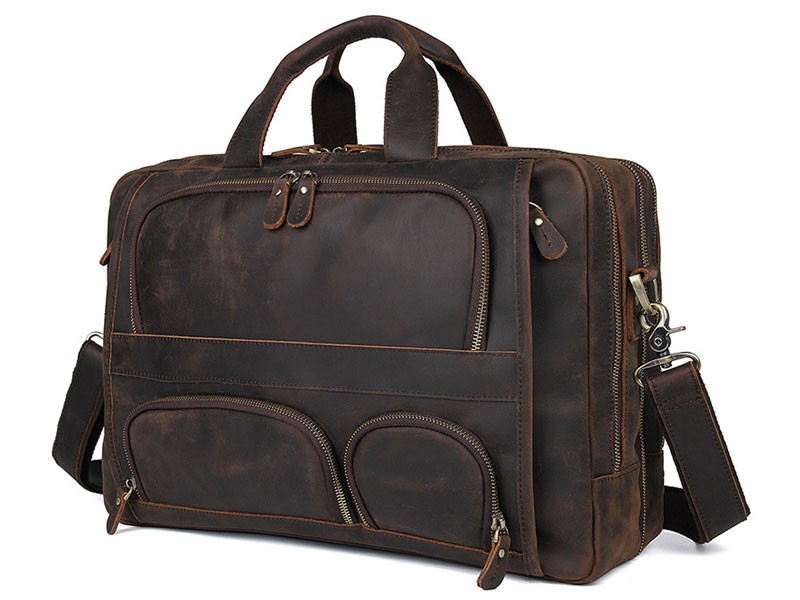 Azores Top Grain Distressed Leather Overnight Carry on Travel Bag Brown