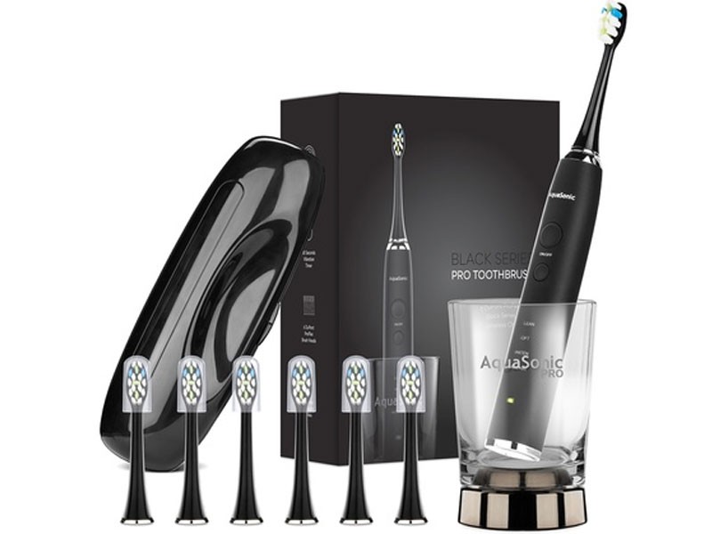 Aqua Sonic PRO UltraSonic Toothbrush With Wireless Charging Glass 6 Brush Heads