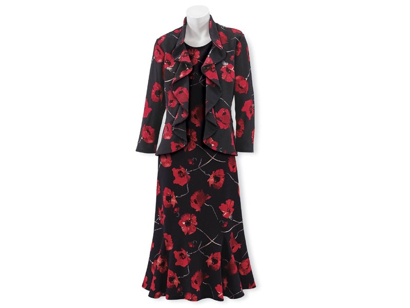 Poppies Cardigan & Dress Set For Women