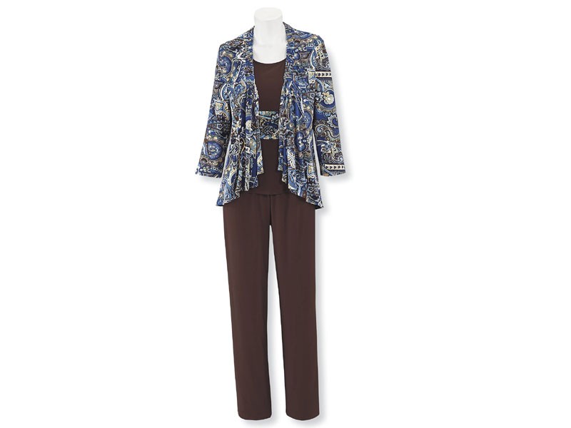 Stylized Paisley Cardigan Tank & Pants Set For Women