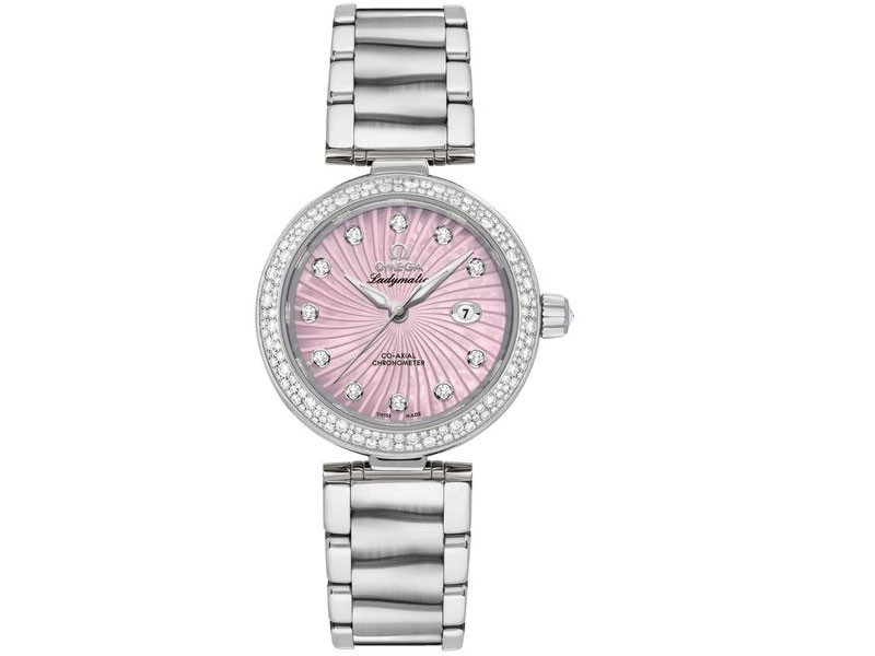 Omega De Ville Ladymatic Pearl Pink Dial & Diamond Women's Luxury Watch