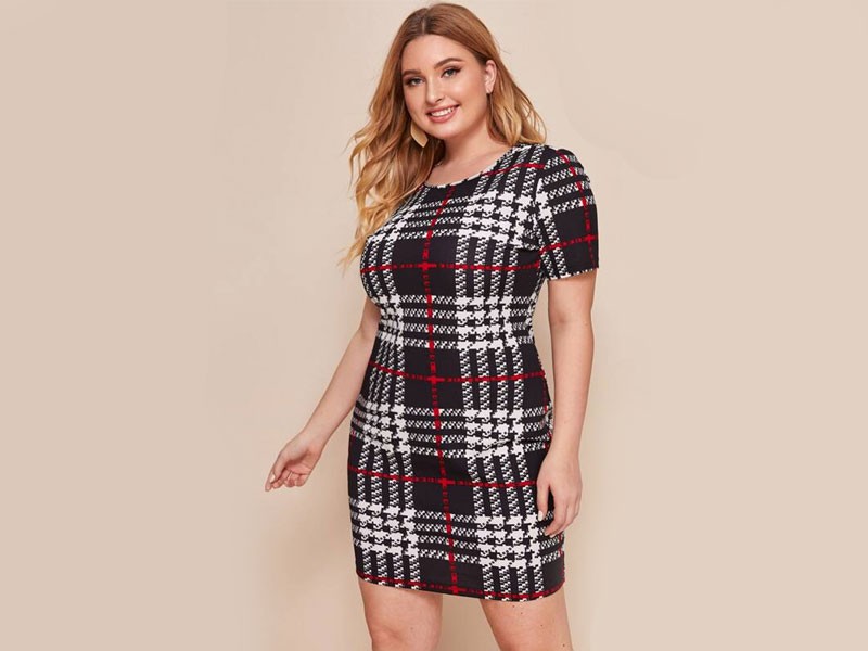 Women's Shein Plus Short Sleeve Plaid Dress