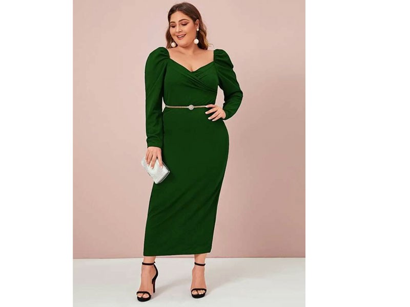 Shein Plus Sweetheart Neck Gigot Sleeve Fitted Dress Without Belt For Women