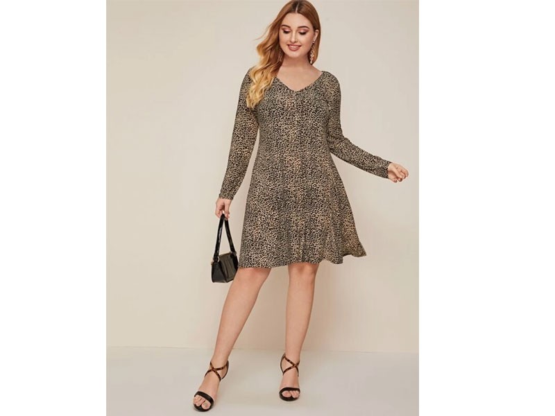 Shein Plus V-neck Leopard Dress For Women