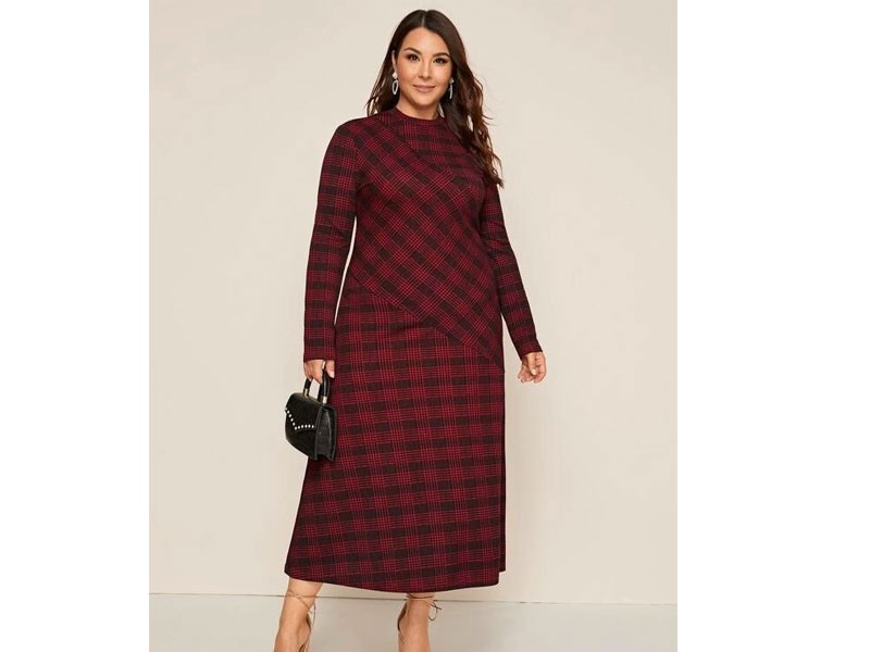 Shein Plus Keyhole Back Plaid Dress For Women