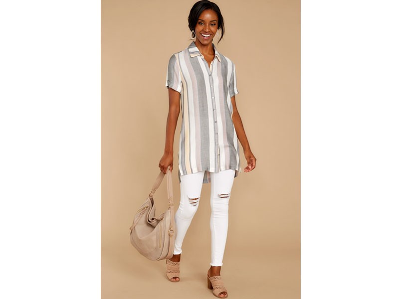 Don't You Know Grey Multi Stripe Shirt Women's Dress