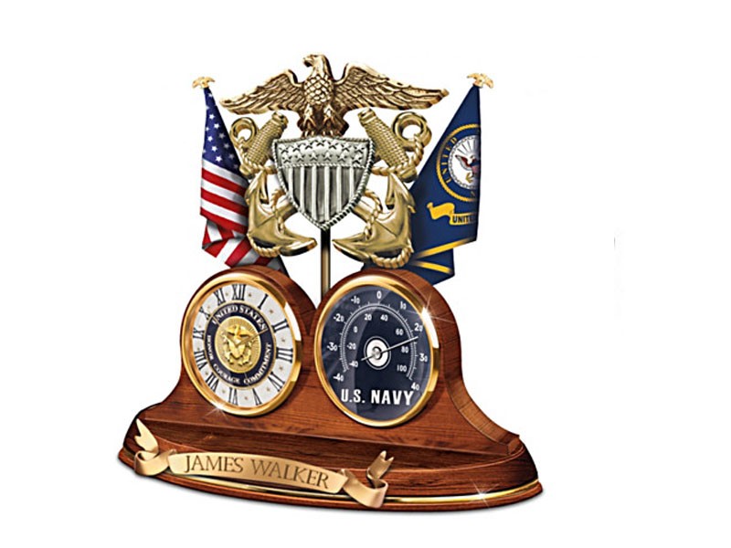 Navy Values Thermometer Clock With Custom Engraving