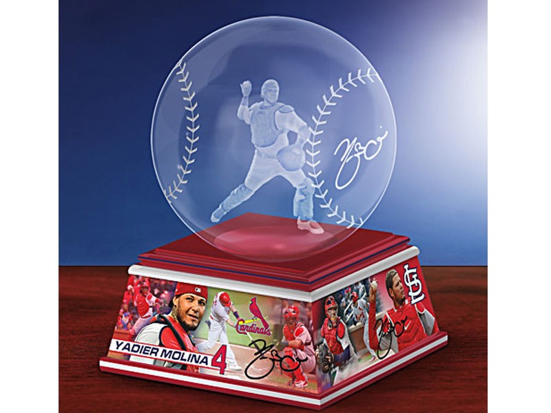 Yadier Molina Laser-Etched Glass Baseball Sculpture