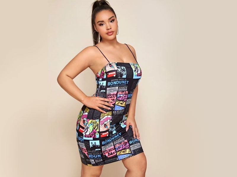 Shein Plus Pop Art Print Bodycon Dress For Women