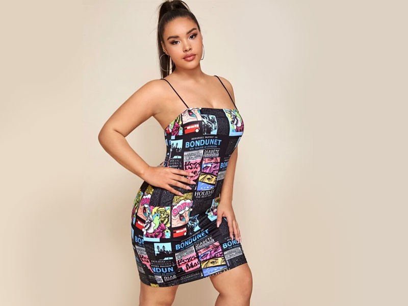 Shein Plus Pop Art Print Bodycon Dress For Women