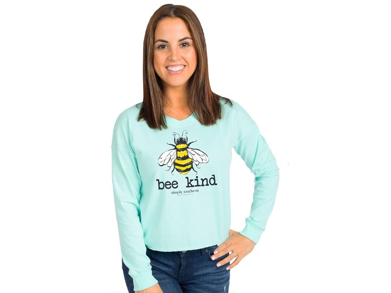 Simply Southern Bee Kind Cropped Long Sleeve T-Shirt For Women in Celedon