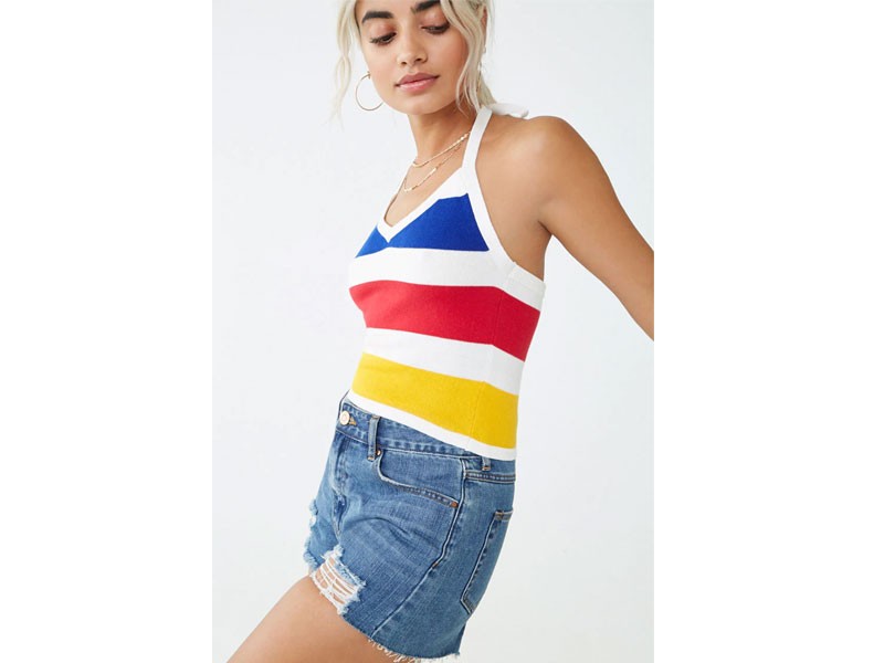 Multicolor Striped Halter Top For Women