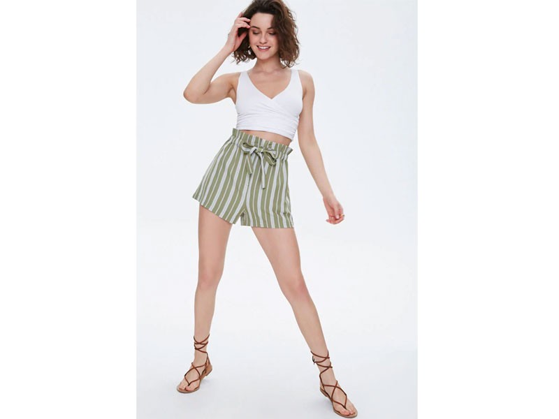 Striped Paperbag Shorts For Women