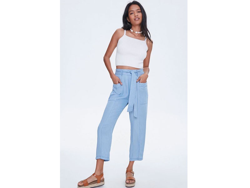 Women's Chambray Tie-Waist Ankle Pants