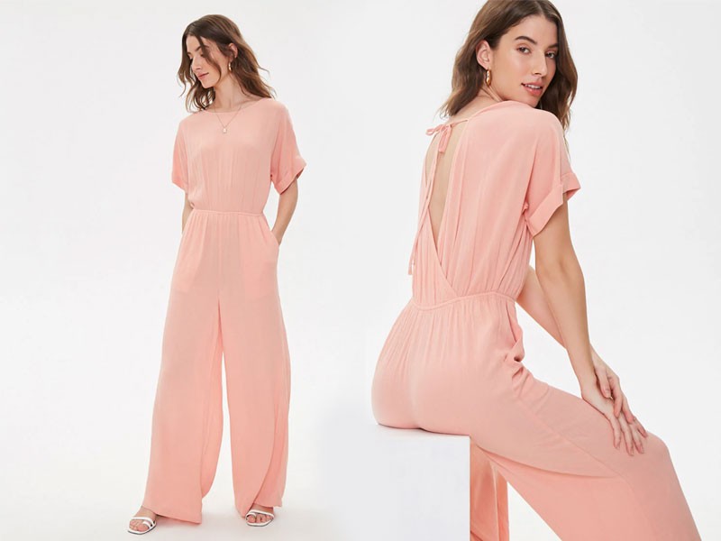 Crinkle Woven Wide-Leg Jumpsuit For Women