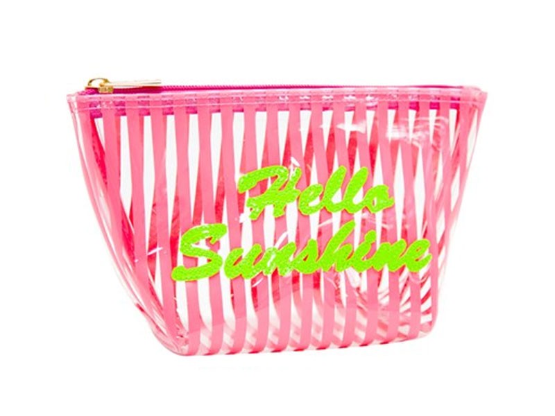 Clear pink stripes Medium Avery with Green Hello Sunshine
