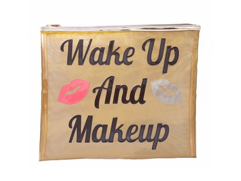 Gold Mesh Lydia Flat Case with Multicolor Wake up and Makeup