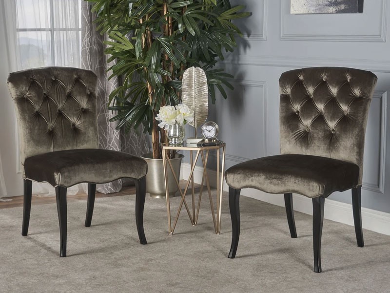 Hallie Traditional Tufted Gray New Velvet Armless Dining Chairs Set of 2