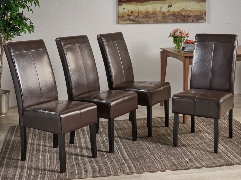 Percival T-stitched Chocolate Brown Leather Dining Chairs