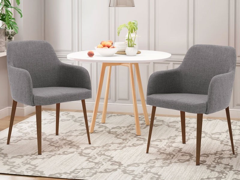 Ahmanson Fabric Dining Chair with Wood Finish Metal Legs Set of 2