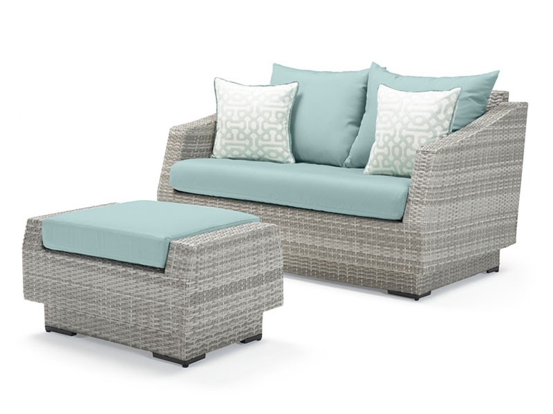 Cannes Loveseat & Ottoman Spa Blue