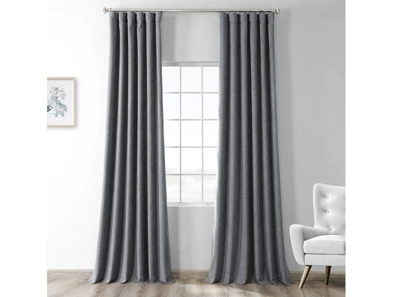 Modern Grey Thermal Room Darkening Heathered Italian Woolen Weave Curtain