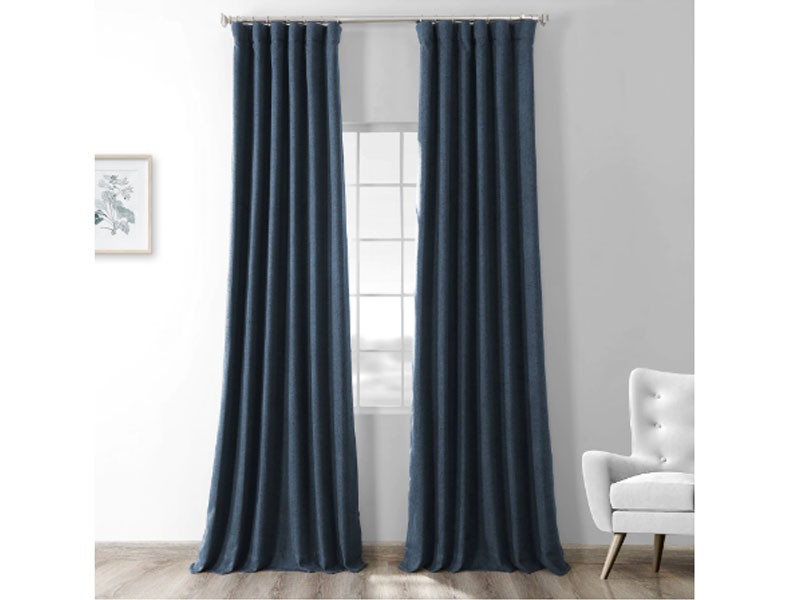 Dark Denim Blue Thermal Room Darkening Heathered Italian Woolen Weave Curtain