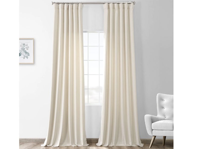 Creamy Ivory Thermal Room Darkening Heathered Italian Woolen Weave Curtain