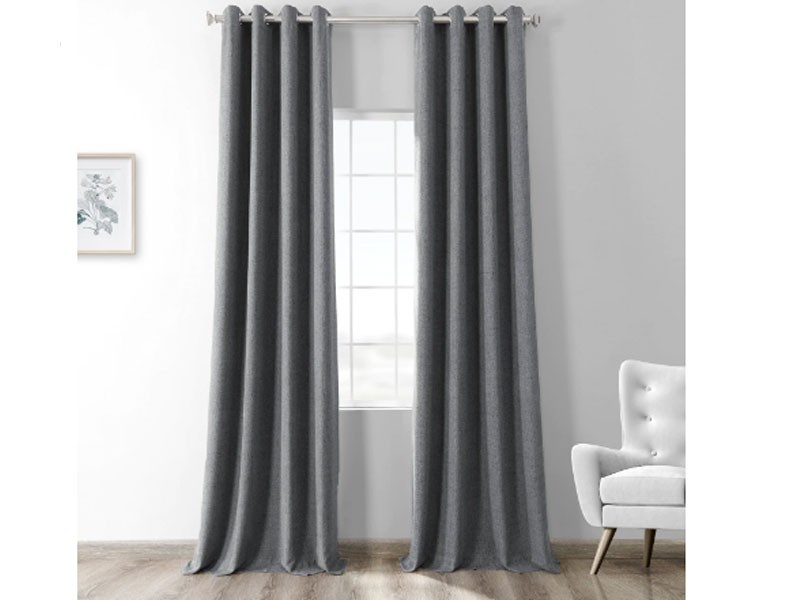 Modern Grey Thermal Room Darkening Heathered Italian Woolen Grommet Curtain