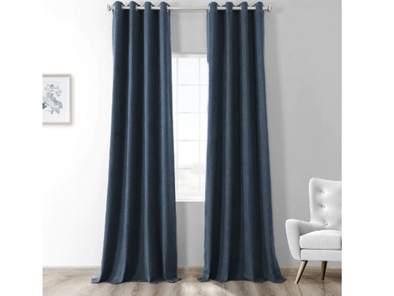 Dark Denim Blue Room Darkening Heathered Italian Woolen Weave Curtain