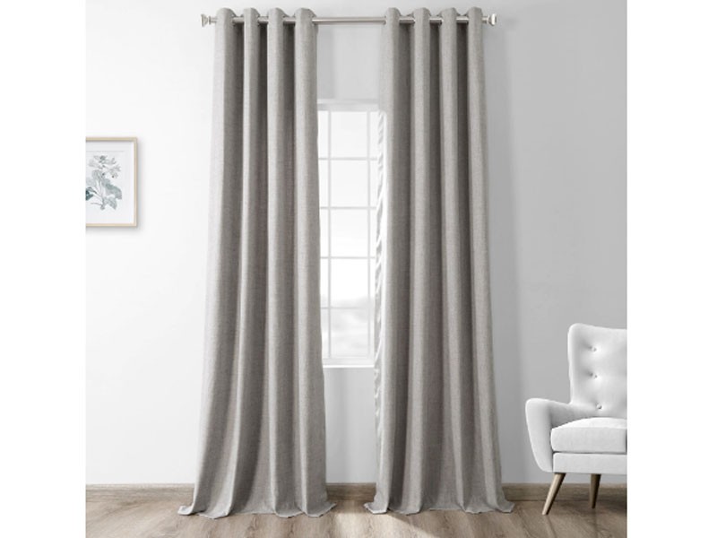 Steely Grey Room Darkening Heathered Italian Woolen Weave Grommet CurtaiN