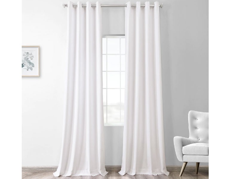 White Thermal Room Darkening Heathered Italian Woolen Weave Grommet Curtain