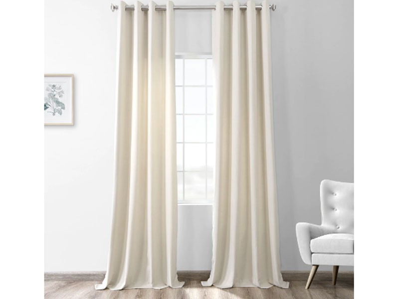 Ivory Thermal Room Darkening Heathered Italian Woolen Weave Grommet Curtain