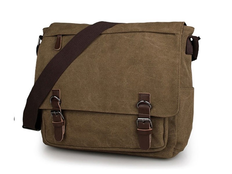 Commuter Men's Canvas Retro Style Crossbody Messenger Bag Khaki Brown