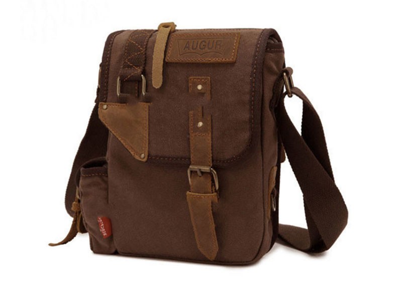 Morro Bay Vintage Canvas and Leather Shoulder Satchel Coffee Brown