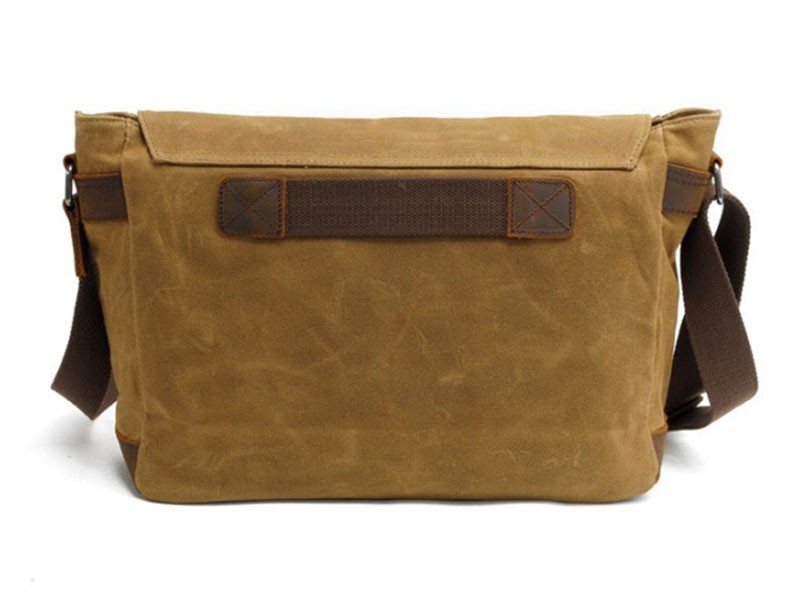 Vagabond Men's Rugged Distressed Canvas Leather Crossbody Messenger Bag Khaki