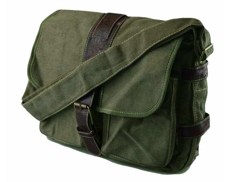 Amik La Brea Satchel Compact Canvas Messenger Bag Army Green